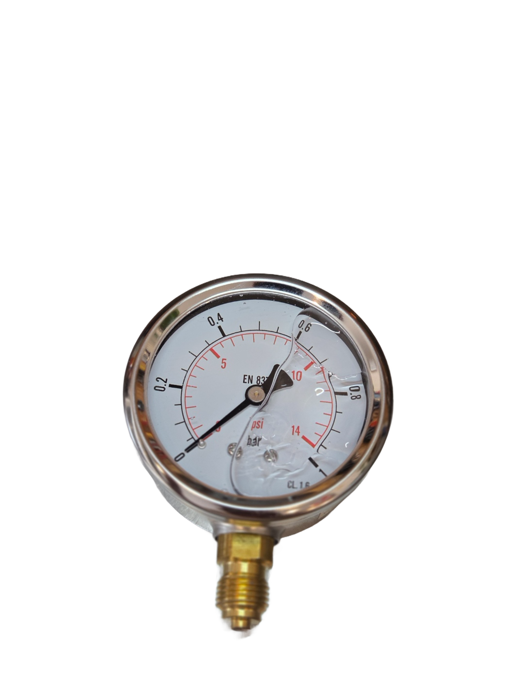 Brandstof drukmeter Carburateur 0 tot 1 Bar - Luxe versie (Glycerine RVS/Messing)