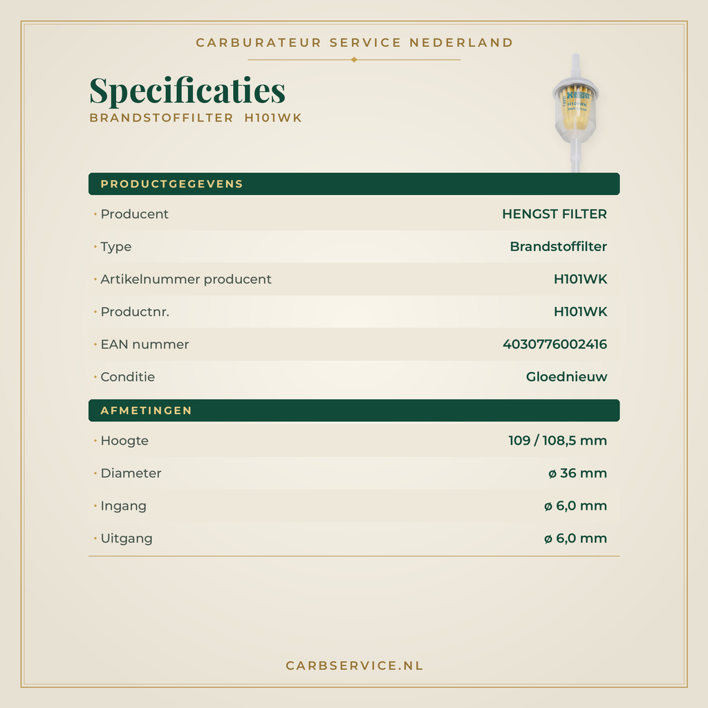 Brandstoffilter H101WK specificaties